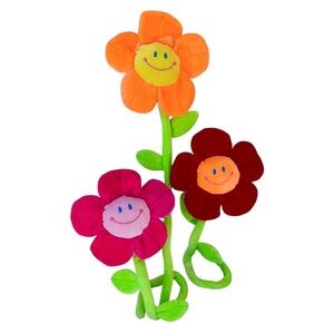 Set Of 3 Bendable Stems Colorful Happy Plush Flowers Bedroom Nursery Decor 30”